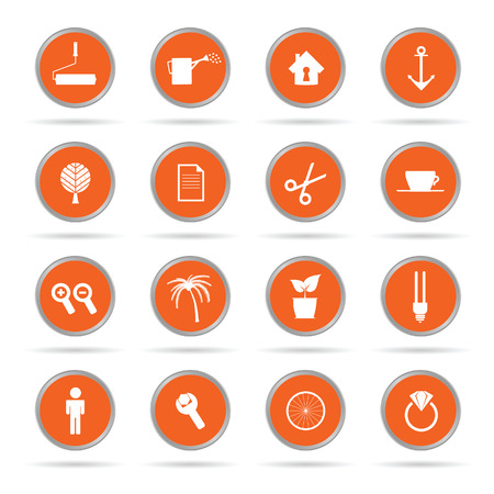 set of icon in orange circle vector illustrationのイラスト素材