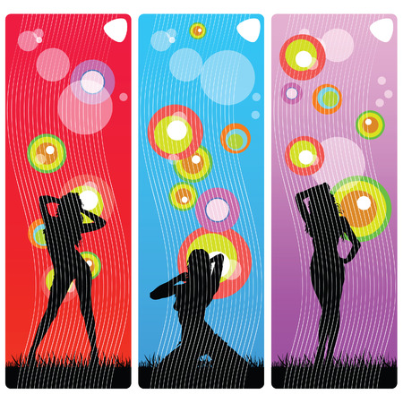 sexy and beauty girls in various poses silhouette vector illustration on a color backgroundのイラスト素材
