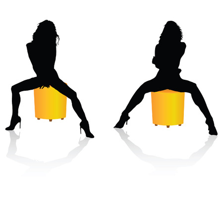 sexy and beauty girls on tabouret vector illustration on a white backgroundのイラスト素材