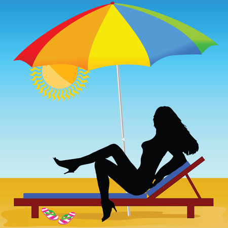 sexy and hot girl on the beach vector silhouette illustrationのイラスト素材