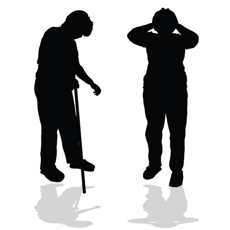 sick old woman black silhouette illustration on whiteのイラスト素材