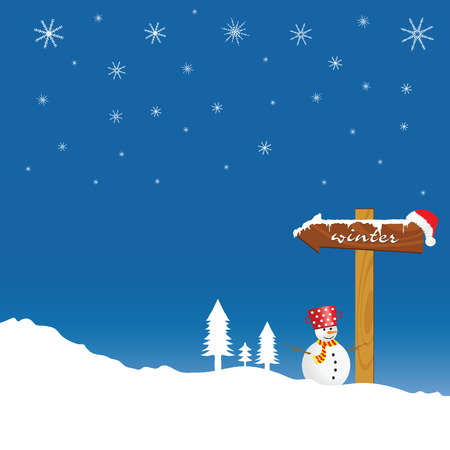 snowman and winter idyll color vector illustrationのイラスト素材
