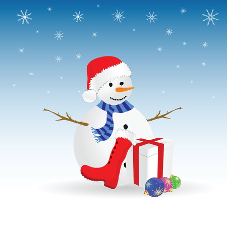 snowman with gift color vector illustrationのイラスト素材