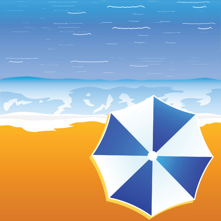 umbrella blue and white color on the beach illustrationのイラスト素材