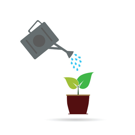 watering two leaf art vector illustration on whiteのイラスト素材