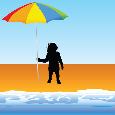 baby with umbrella on the beach vectorのイラスト素材