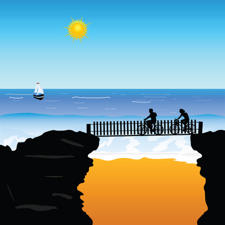 beach cyclists vector illustrationのイラスト素材