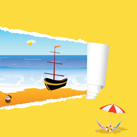 beach with tearing paper color vector illustrationのイラスト素材