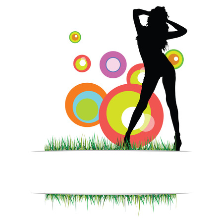 beauty girl on the grass vector silhouette illustartion on a white backgroundのイラスト素材