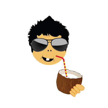 boy drink coconut milk vector illustration part twoのイラスト素材