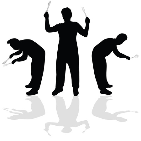 chef holding cutlery vector silhouette on whiteのイラスト素材