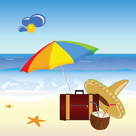 coconut and beach stuff vector illustrationのイラスト素材