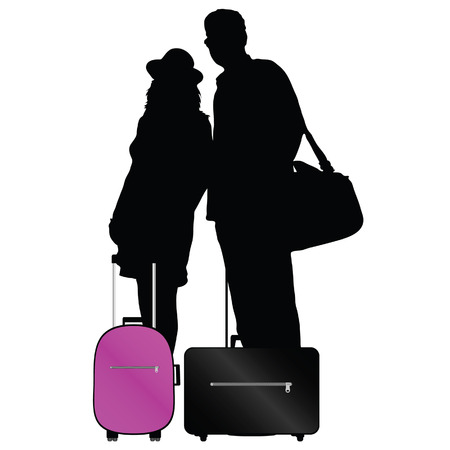 couple with bags to travel vector illustration on a white backgroundのイラスト素材