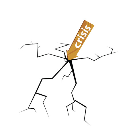 crack with wooden sign for crisis illustrationのイラスト素材
