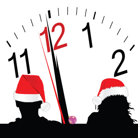 couple with red hat and a clock in the backgroundのイラスト素材