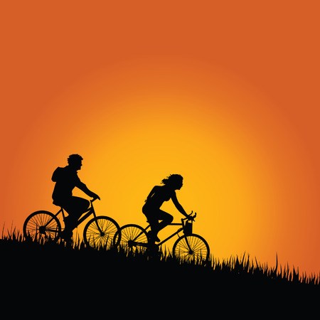 cyclists in nature color vector illustrationのイラスト素材