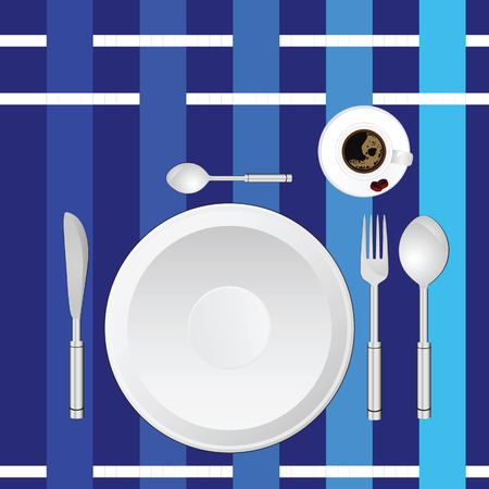 dinner service on a blue tablecloth art vector illustrationのイラスト素材