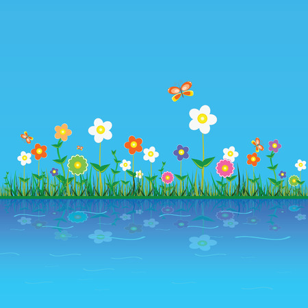 flower cute and sweet vector illustration on a blue backgroundのイラスト素材