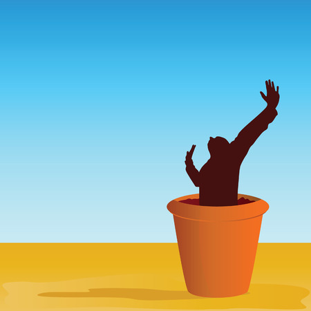 flowerpot with man vector illustrationのイラスト素材