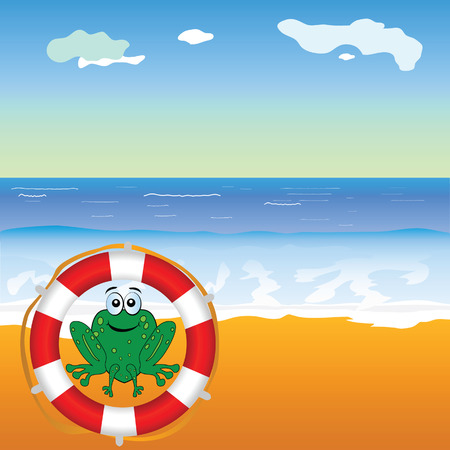 frog and beach illustration with lifesaver art vectorのイラスト素材