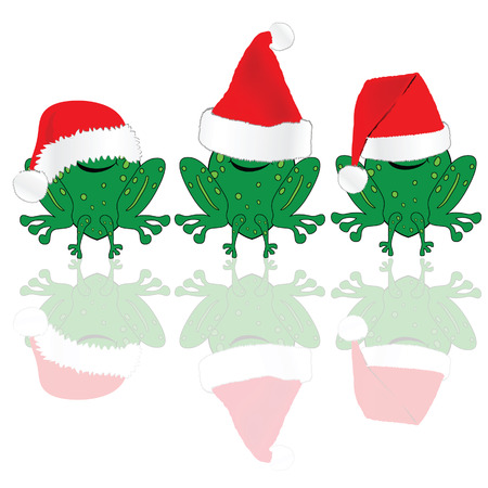 frog with red christmas hat illustration on whiteのイラスト素材