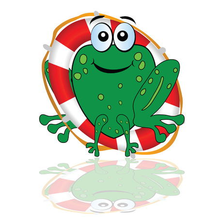 frog with red lifesaver vector illustration on whiteのイラスト素材