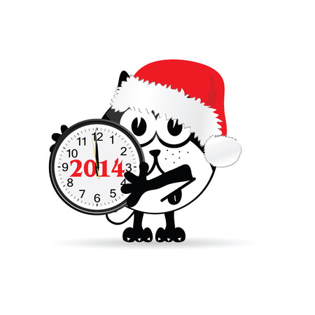 funny animal with new year clock vector illustrationのイラスト素材