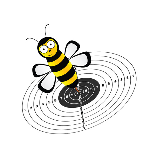 funny bee and target vector illustration on whiteのイラスト素材