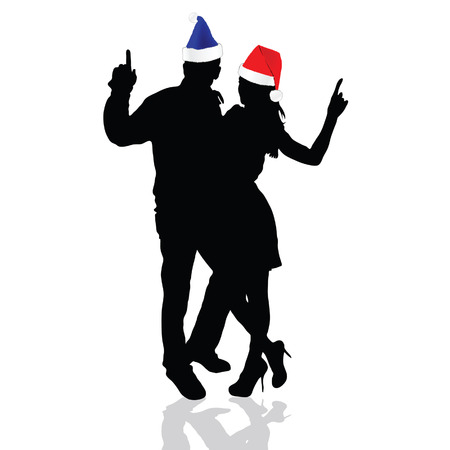 girl and man with christmas hat vector illustrationのイラスト素材