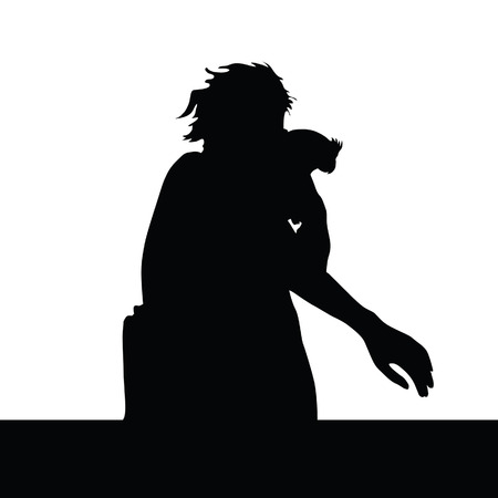girl and parrot vector silhouette illustrationのイラスト素材