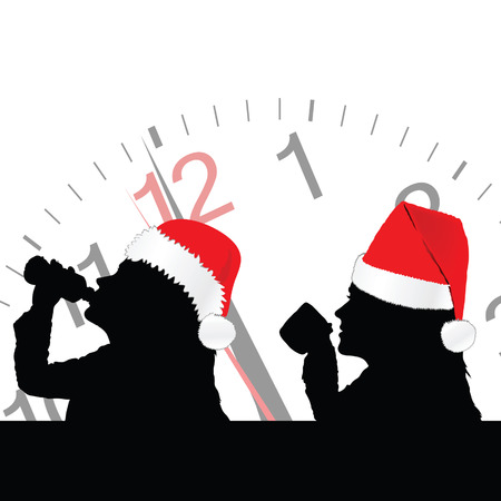 girl in red christmas hat drinking vector illustrationのイラスト素材