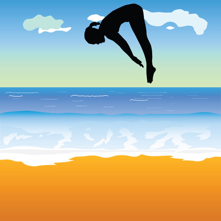 girl jump into the sea vector illustrationのイラスト素材