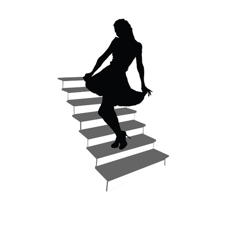 girl posing on the stairs black silhouetteのイラスト素材