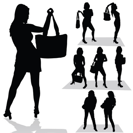 girl with bag black silhouette on white backgroundのイラスト素材