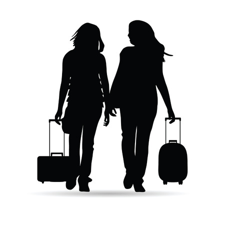 girl with traveling bag silhouette art vector illustrationのイラスト素材