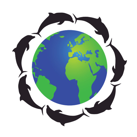 globe with dolphins vector illustrationのイラスト素材