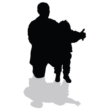 grandfather holding his granddaughter art black silhouetteのイラスト素材