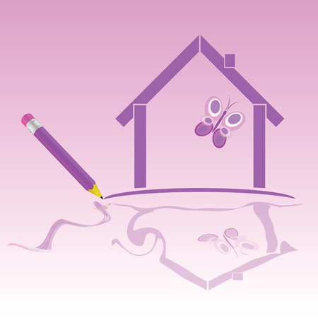 house icon with bitterfly with pen art illustrationのイラスト素材