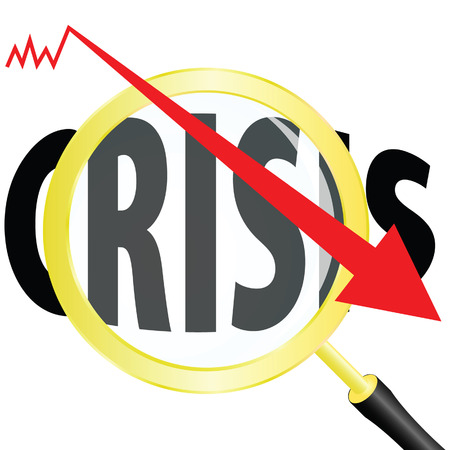 magnifying glass and crisis on white backgroundのイラスト素材