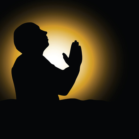 man praying black silhouette art vector illustrationのイラスト素材