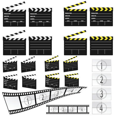 movie clapper white and yellow illustration and filmのイラスト素材