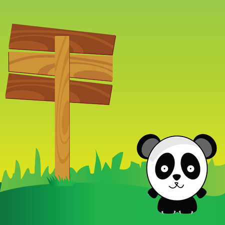 panda with signboard in the nature art color vector illustrationのイラスト素材