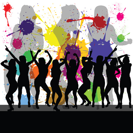 party with girl silhouette and color backgroundのイラスト素材