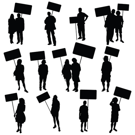 people holding blank board silhouette vector on whiteのイラスト素材