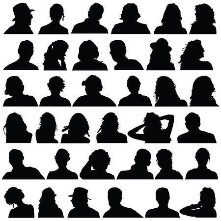people head black silhouette vector on white backgroundのイラスト素材