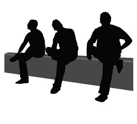 three men sit on the fence on white backgroundのイラスト素材