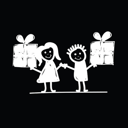 children with presents vector illustrationのイラスト素材