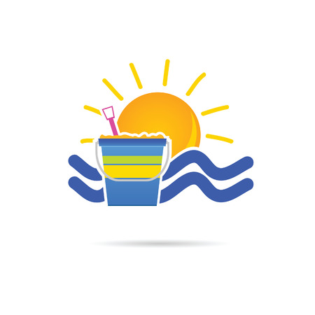 sun icon with beach basket color vector illustrationのイラスト素材