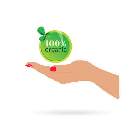 woman hand holdin organic sign vector illustrationのイラスト素材