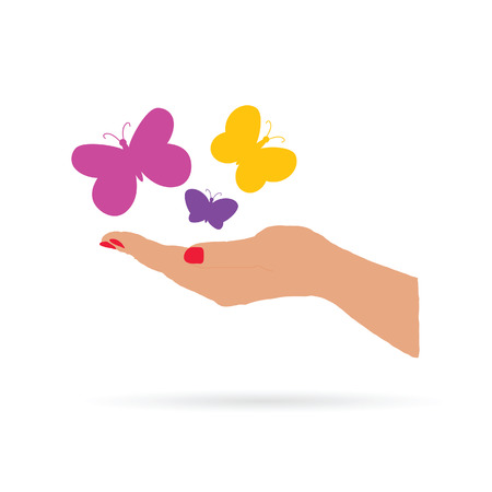 hand with butterfly color vectorのイラスト素材